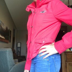 Hollister Full Zip Hooded Neon Bomber Jacket